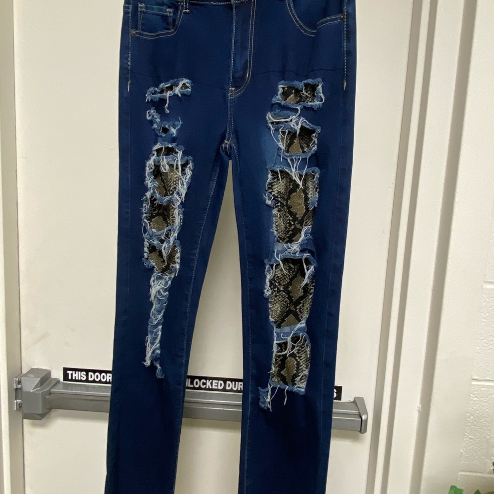 L & B lucky and blessed jeans with snakeskin inlay